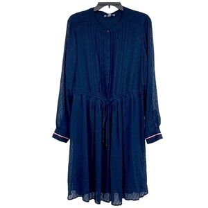 Tommy Hilfiger Shift Dress Cover Up Sz XL Navy Blue Swiss Dot Pleated Front